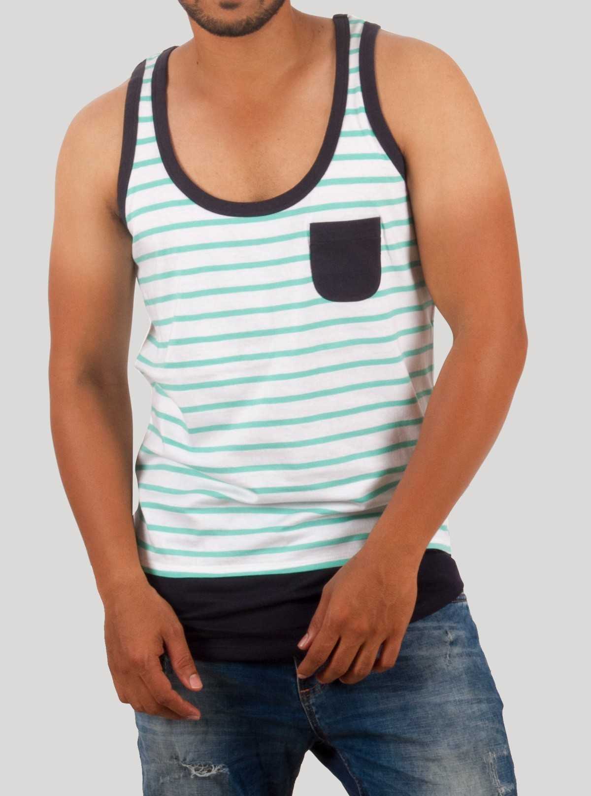 Men’s Light Blue Stripe Sleeveless T-Shirt – Comfortable & Stylish | Boer & Fitch