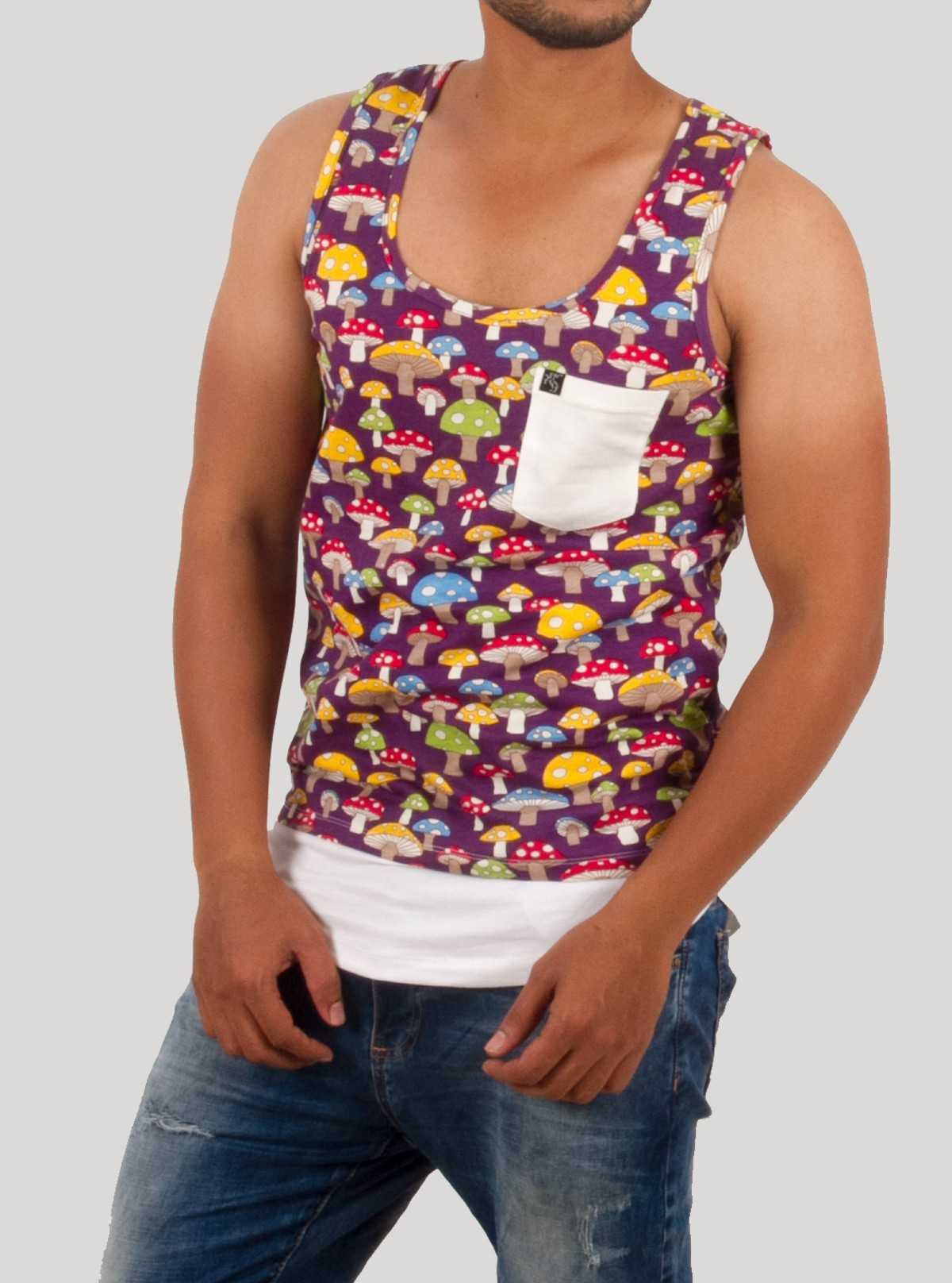 Men’s Mushroom Print Sleeveless T-Shirt – Trendy & Comfortable | Boer & Fitch