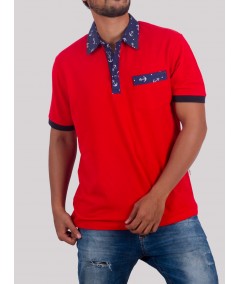 Red Anchor Print Collar Polo TShirt