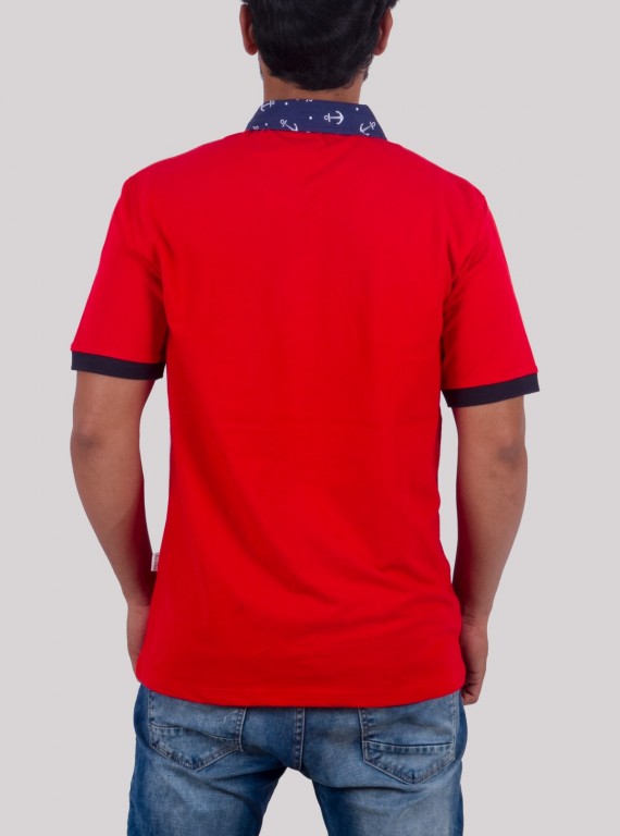 Red Anchor Print Collar Polo TShirt