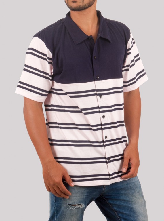 White & Navy Striped Polo T-Shirt for Men – Casual Style by Boer and Fitch