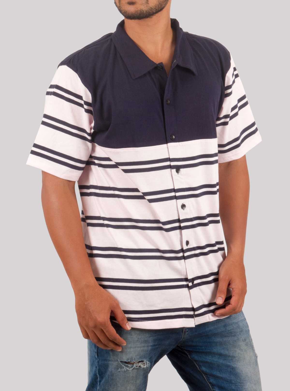 White & Navy Striped Polo T-Shirt for Men – Casual Style by Boer and Fitch