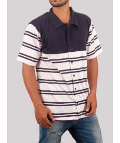 White & Navy Striped Polo T-Shirt for Men – Casual Style by Boer and Fitch