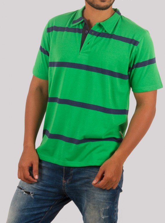 Parrot Green Striped Polo T-Shirt for Men – Stylish Casual by Boer and Fitch