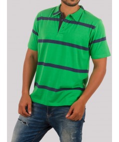 Parrot Green Striped Polo T-Shirt for Men – Stylish Casual by Boer and Fitch