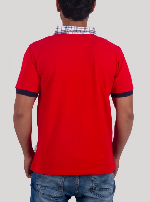 Red Stripe Collar Polo Pique TShirt