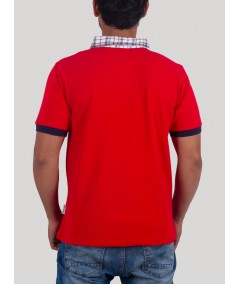 Red Stripe Collar Polo Pique TShirt