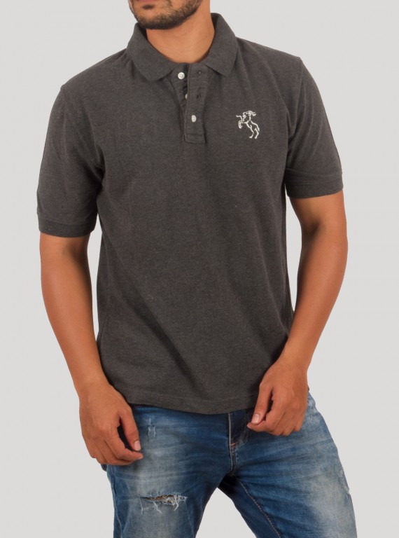 Charcol Melange Embroidery Polo TShirt