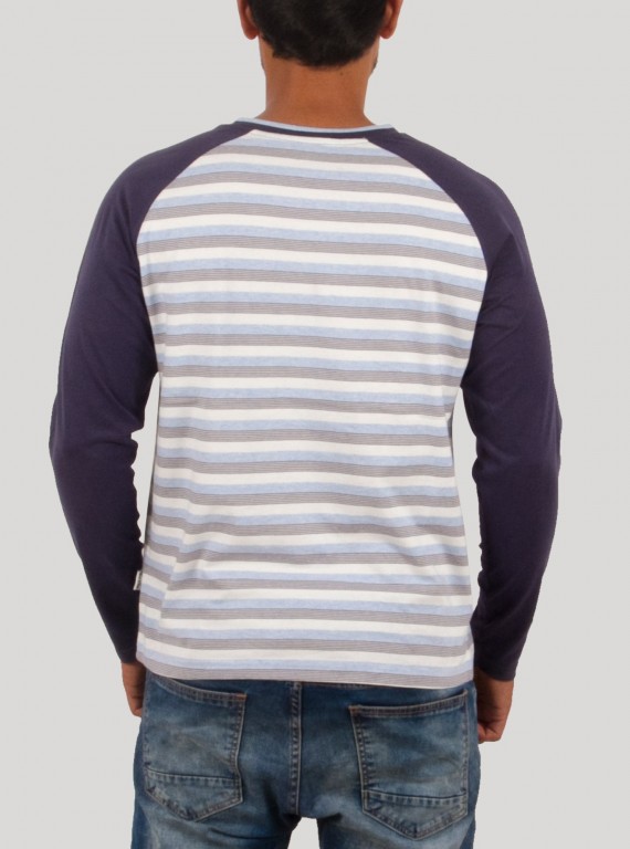 Blue Stripped Raglon Contrast TShirt