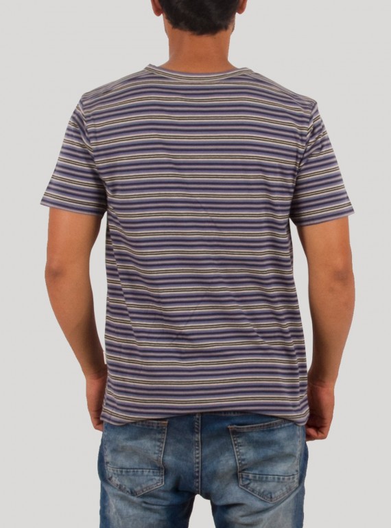 Grey Stripe Split Neck TShirt