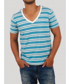 Light Blue Striped V-Neck T-Shirt for Men – Boer and Fitch