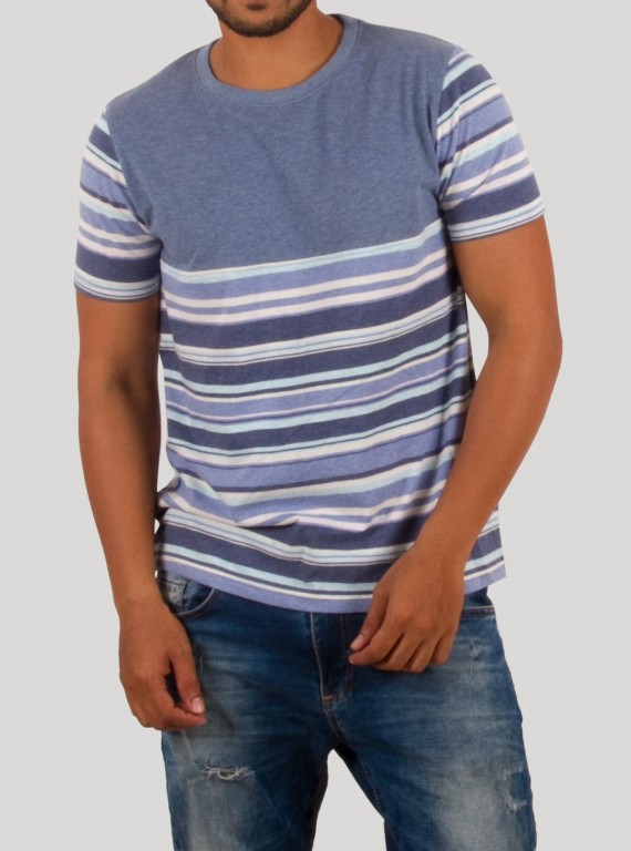 Blue Melange Crew Neck T-Shirt for Men – Casual Cotton Tee by Boer and Fitch