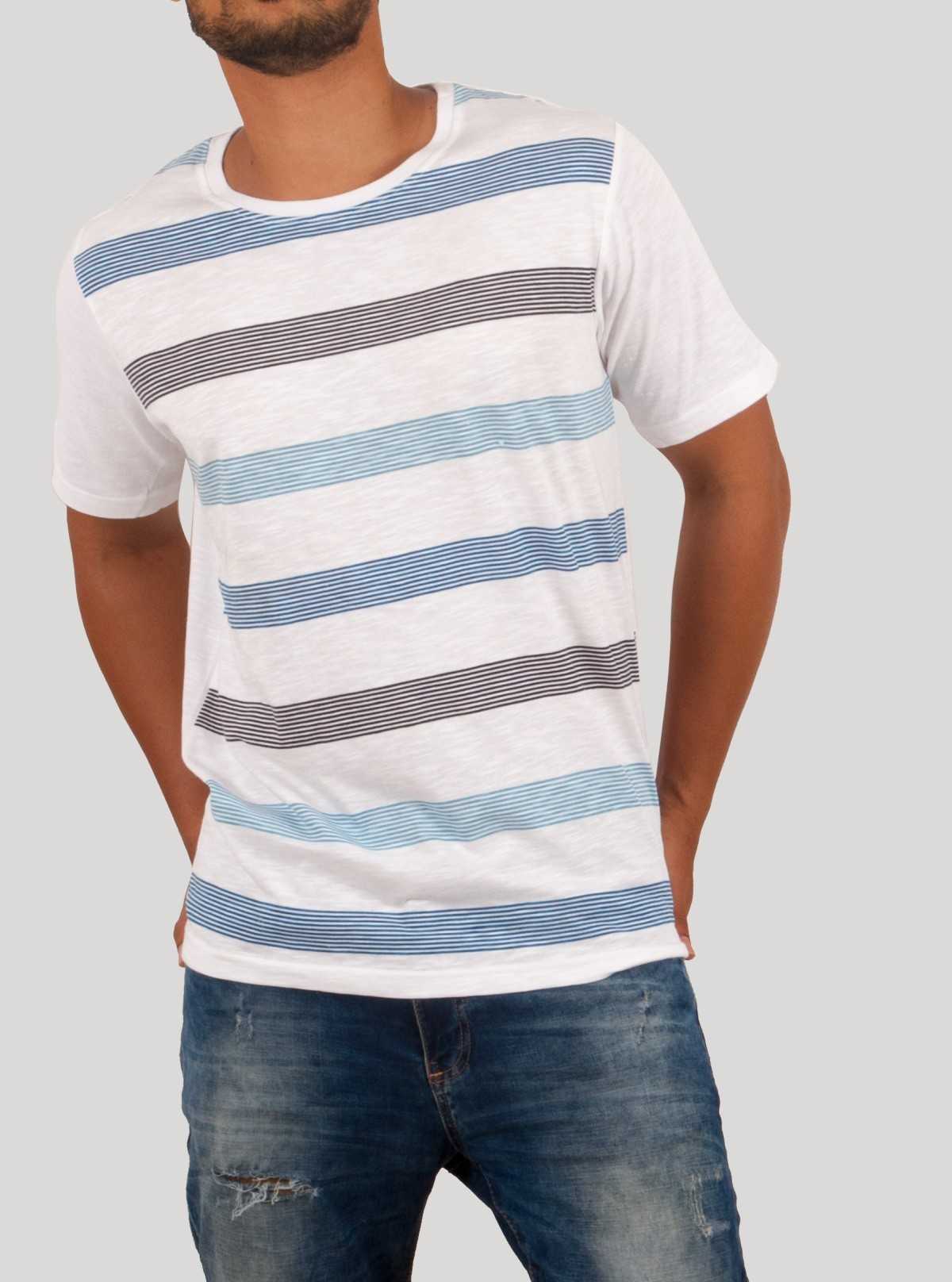 Blue & Grey Striped Round Neck T-Shirt for Men – Casual Cotton Tee by Boer and Fitch