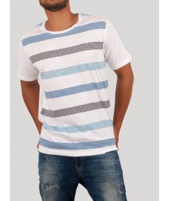 Blue & Grey Striped Round Neck T-Shirt for Men – Casual Cotton Tee by Boer and Fitch
