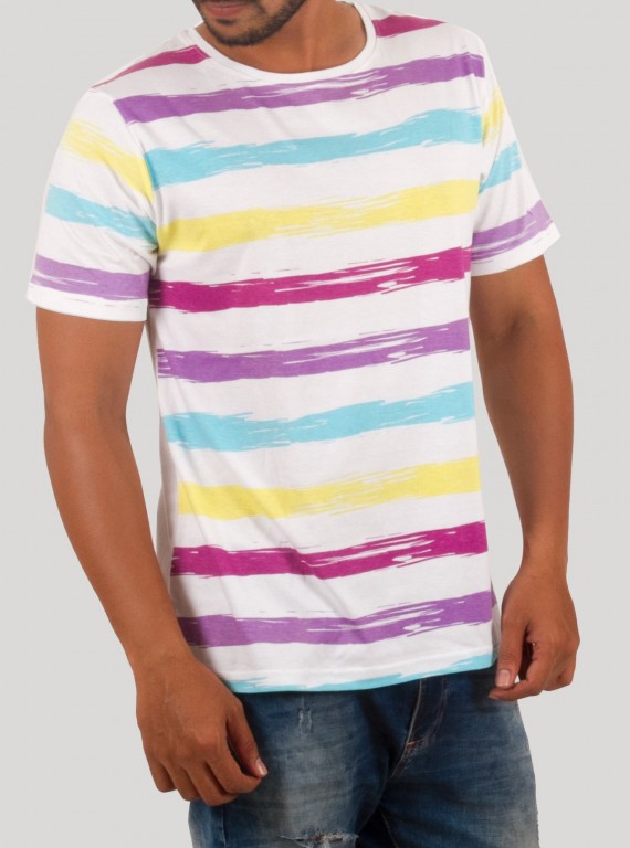 Multi-Colour Striped Round Neck T-Shirt for Men – Boer and Fitch