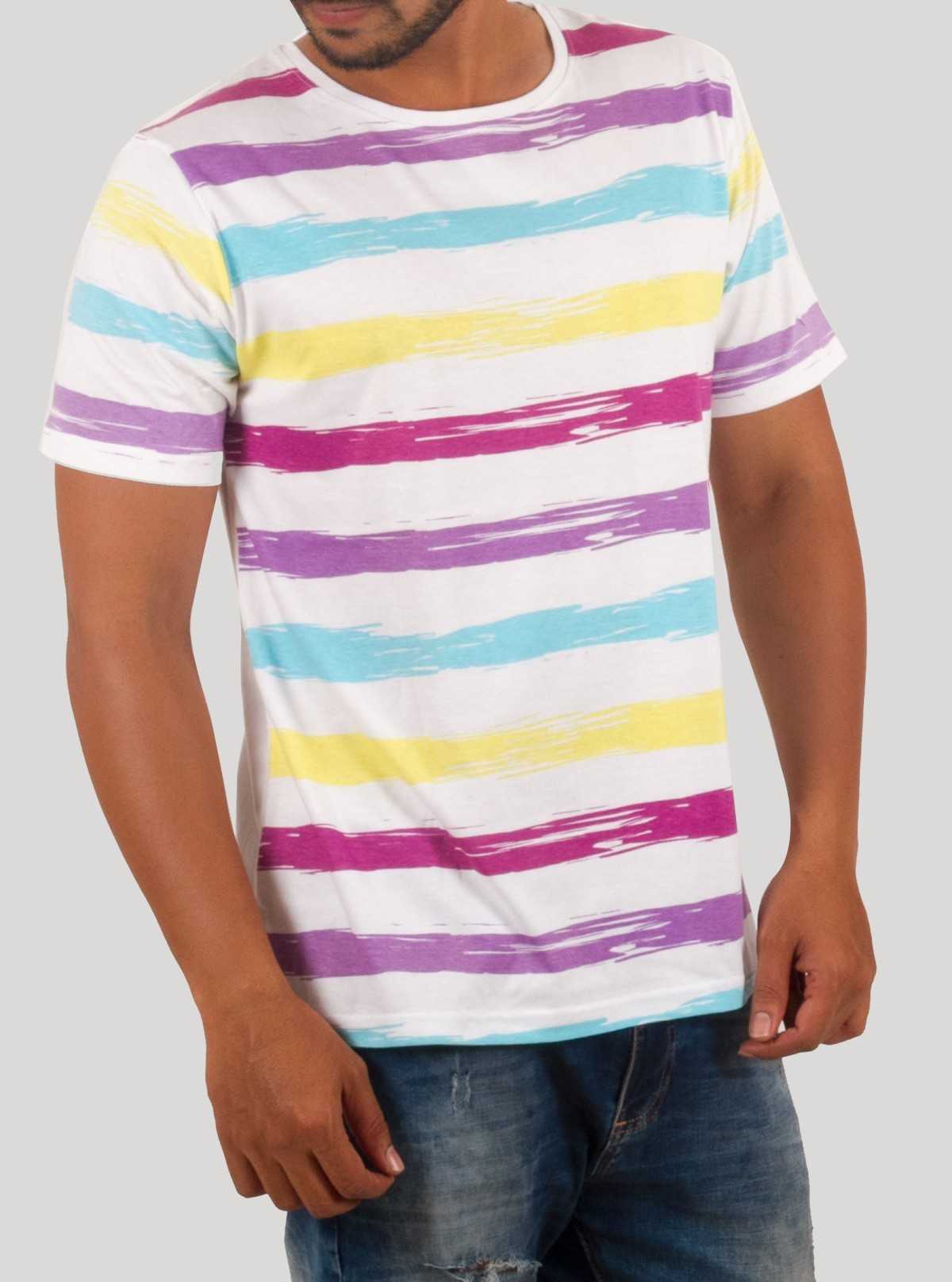 Multi-Colour Striped Round Neck T-Shirt for Men – Boer and Fitch