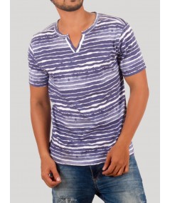 Blue Symmetrical Stripe Split Neck T-Shirt for Men – Boer and Fitch