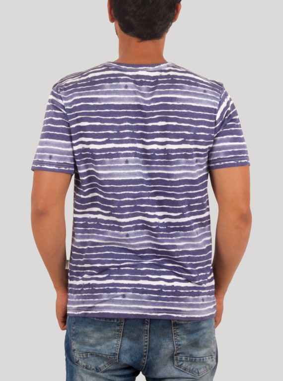 Blue Water Stripe Split Neck TShirt