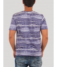 Blue Water Stripe Split Neck TShirt