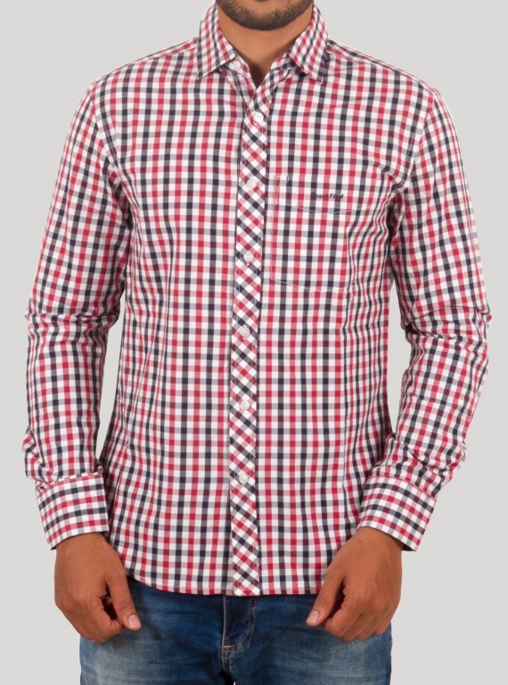 Red Checked Slim Fit Long Sleeve Shirt for Men – Casual & Smart by Boer and Fitch