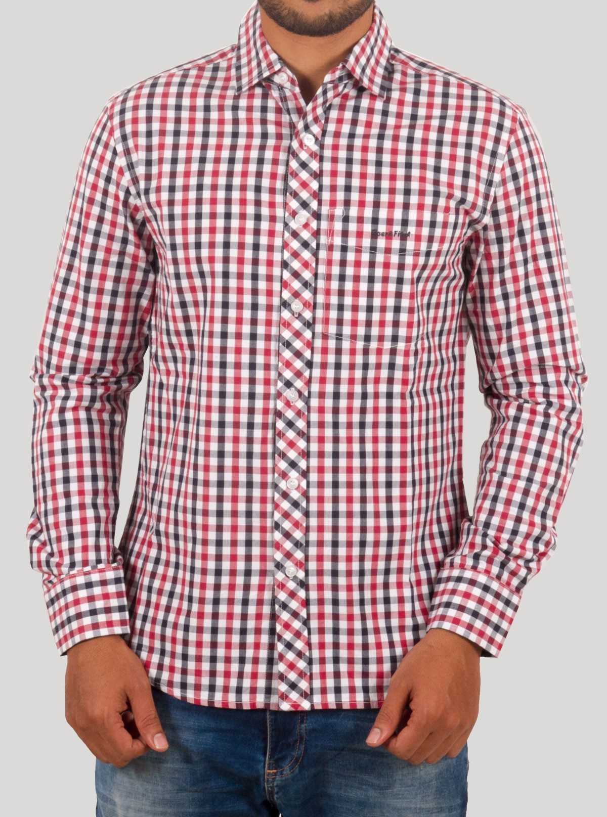 Red Checked Slim Fit Long Sleeve Shirt for Men – Casual & Smart by Boer and Fitch