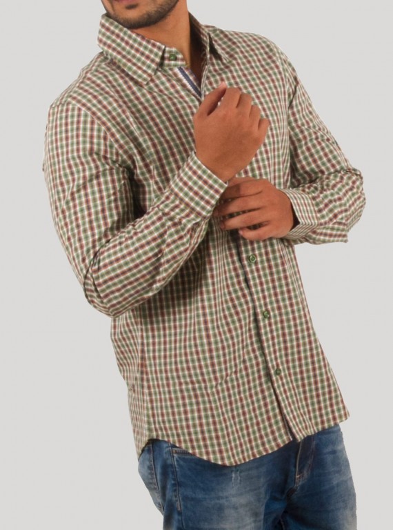 Sage Green Small Checked Long Sleeve Shirt for Men – Boer and Fitch