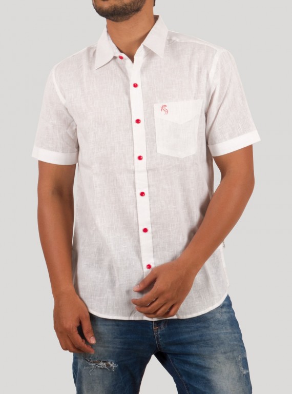 White Linen Blend Half Sleeve Shirt for Men – Boer and Fitch