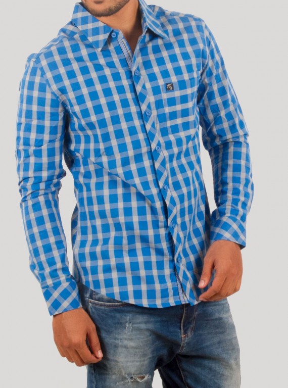 Royal Blue Checked Long Sleeve Shirt for Men – Boer and Fitch