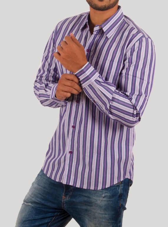 Purple Striped Long Sleeve Shirt for Men – Casual Cotton Shirt by Boer and Fitch