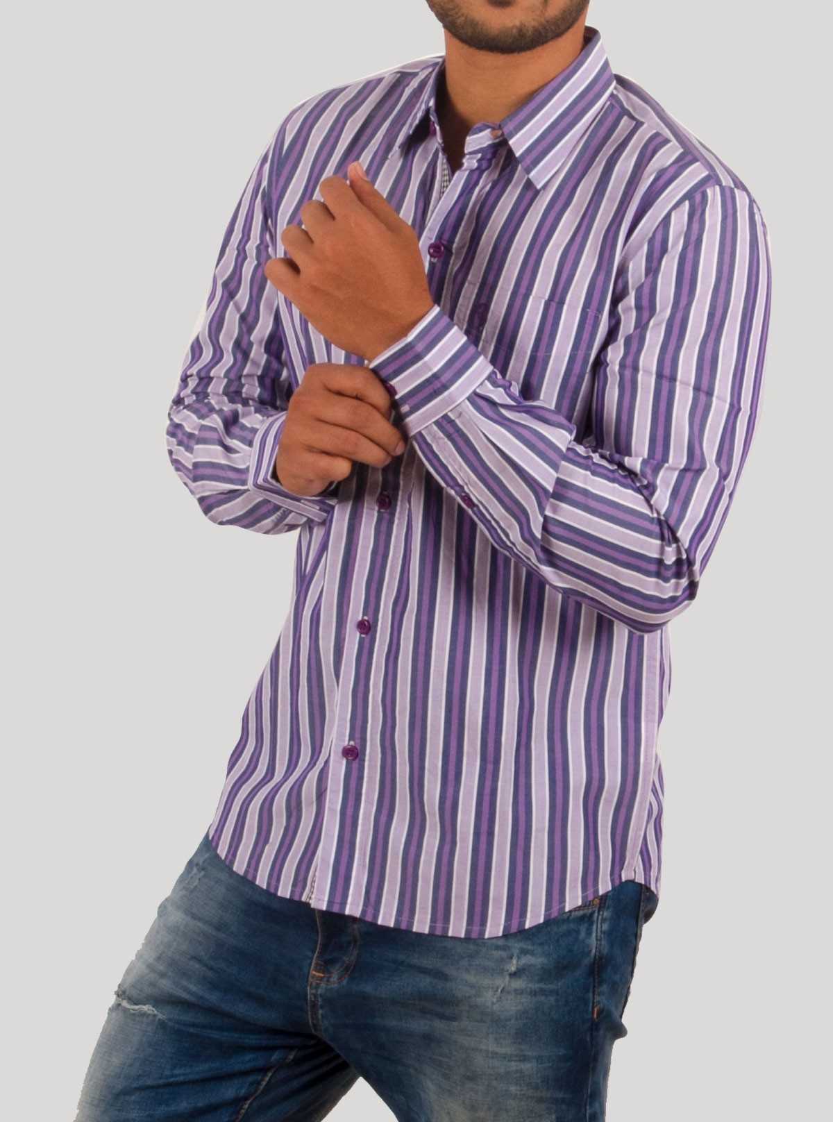 Purple Striped Long Sleeve Shirt for Men – Casual Cotton Shirt by Boer and Fitch