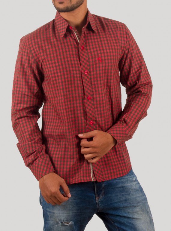 Deep Red Checked Casual Long Sleeve Shirt for Men – Boer and Fitch