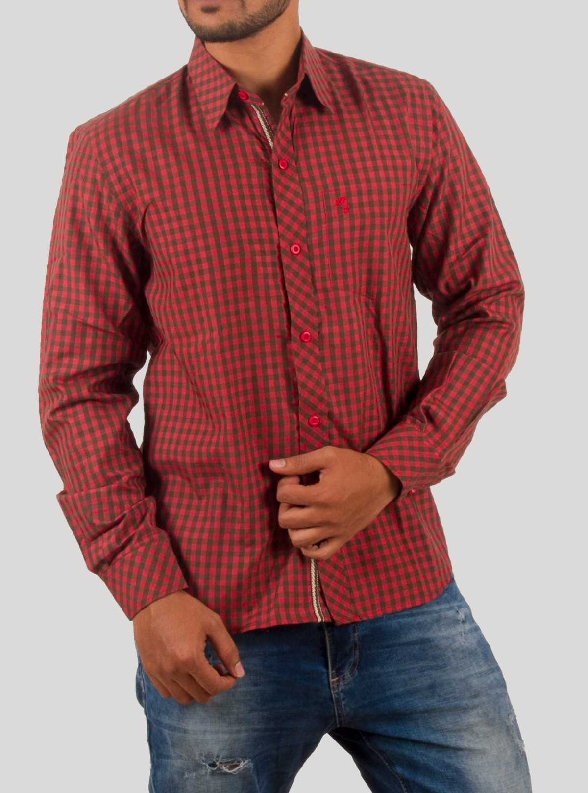 Deep Red Checked Casual Long Sleeve Shirt for Men – Boer and Fitch