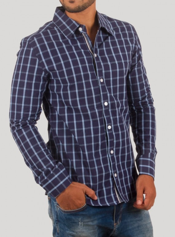 Navy Checked Casual Long Sleeve Shirt for Men – Boer and Fitch