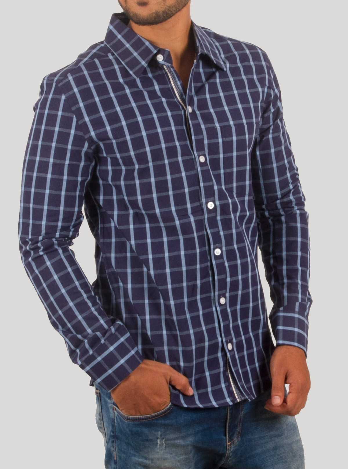 Navy Checked Casual Long Sleeve Shirt for Men – Boer and Fitch
