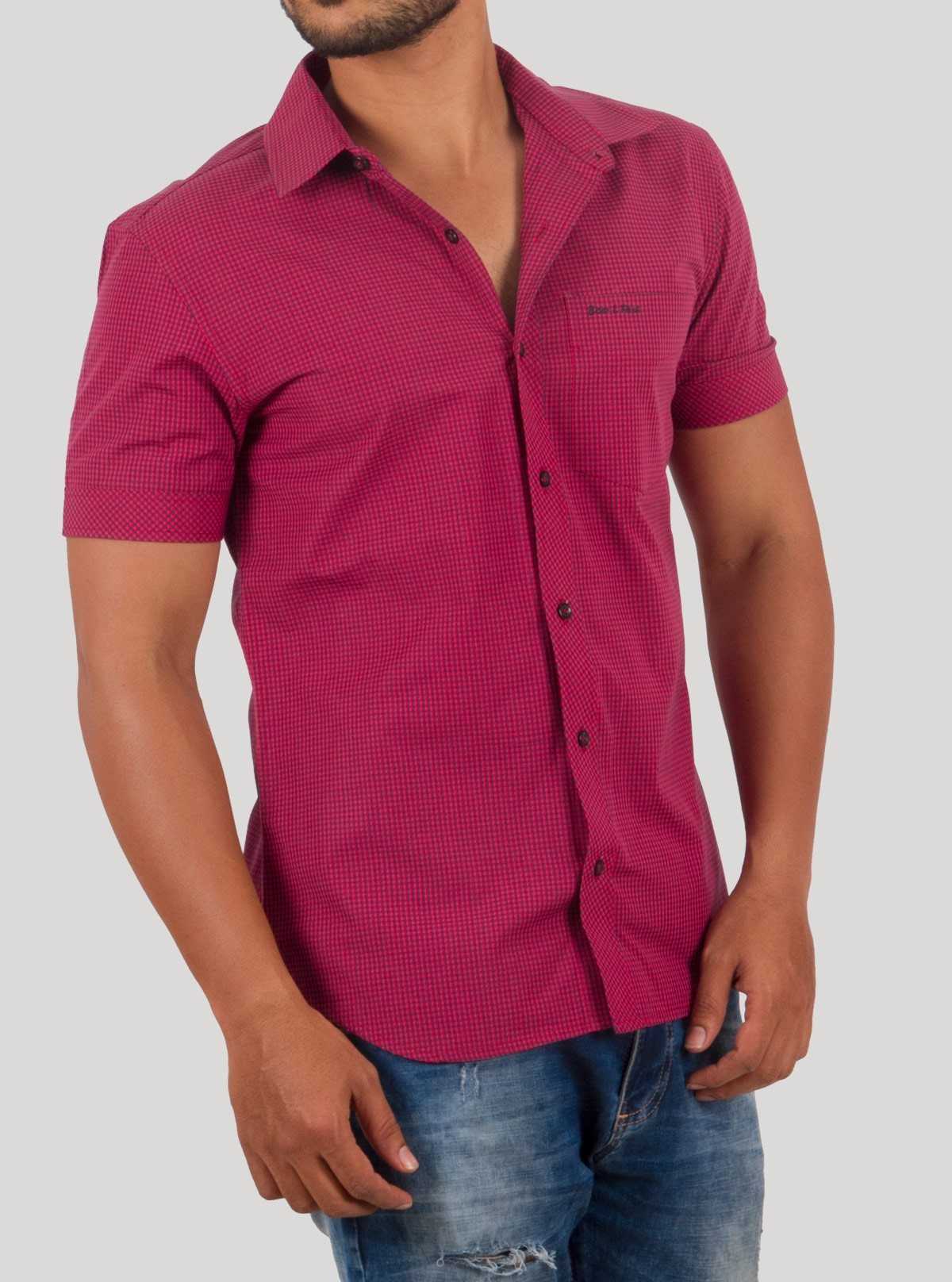 Men’s Red Checkered Short Sleeve Cotton Shirt – Casual Style by Boer and Fitch