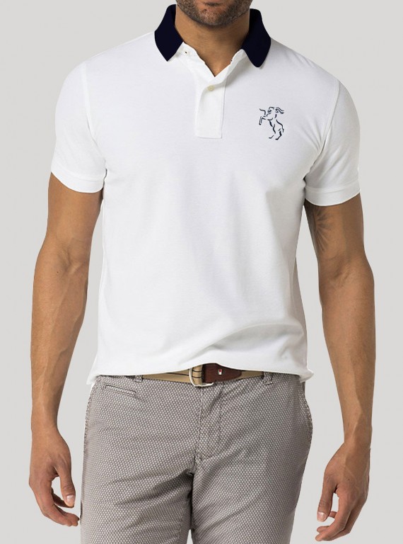 Navy Collared White Polo T-Shirt – Premium Cotton by Boer & Fitch