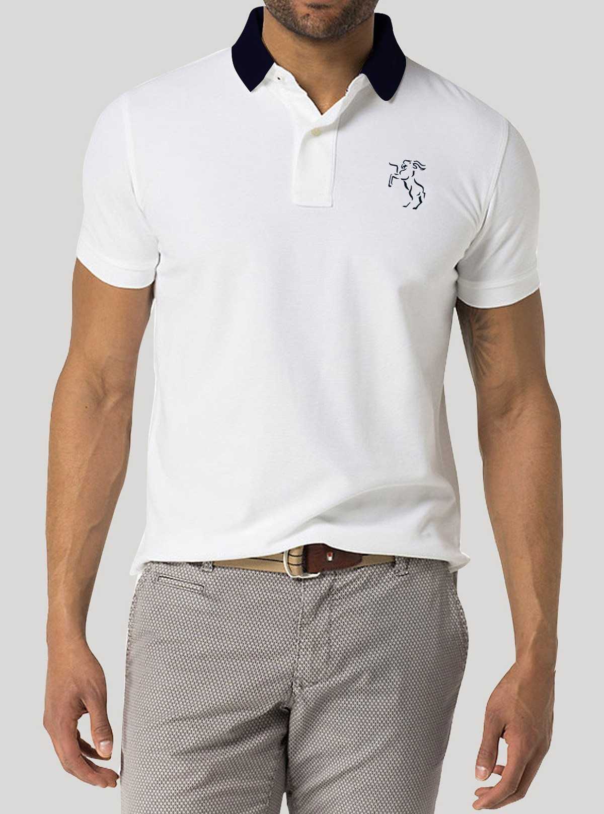 Navy Collared White Polo T-Shirt – Premium Cotton by Boer & Fitch