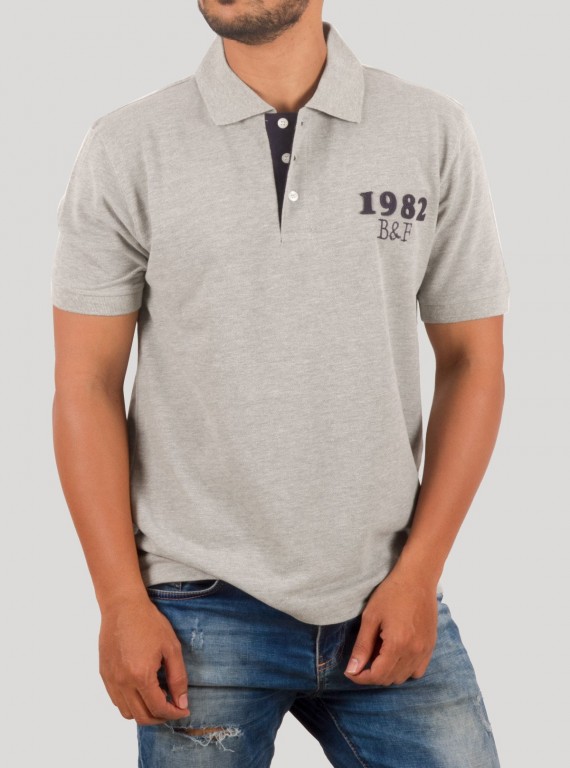 Grey Melange Chest Embroidery Polo T-Shirt for Men – Boer and Fitch