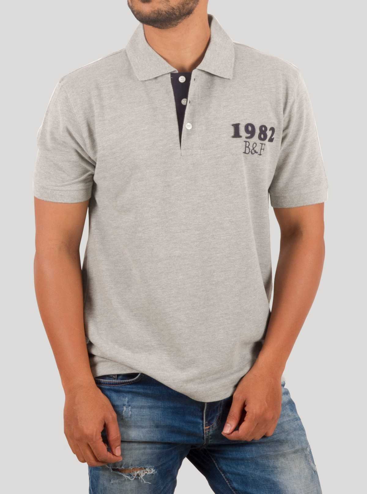 Grey Melange Chest Embroidery Polo T-Shirt for Men – Boer and Fitch