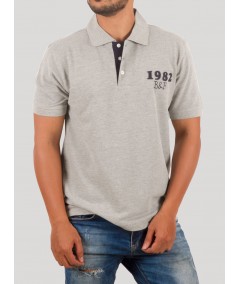 Grey Melange Chest Embroidery Polo Tshirt