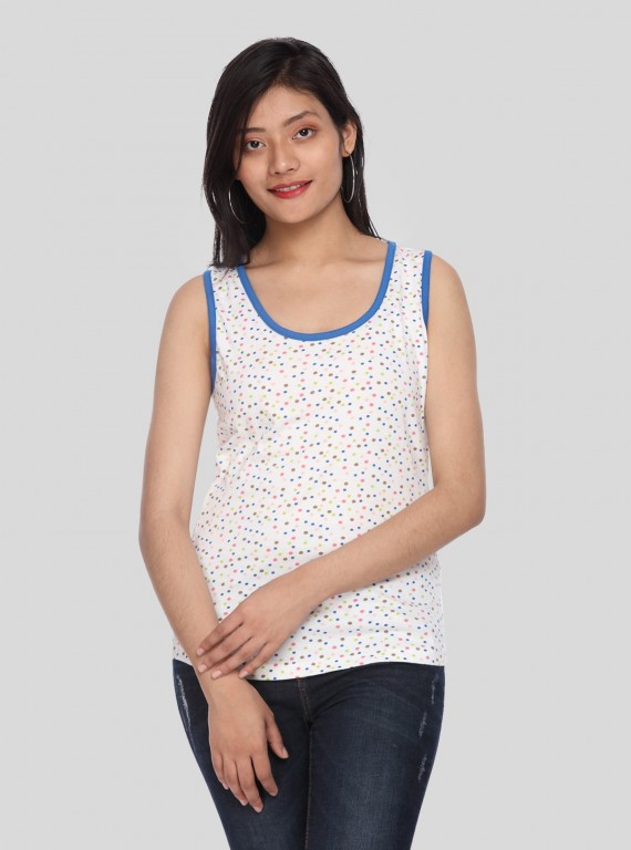 Women’s White Dotted Sleeveless Cotton Top – Boer and Fitch
