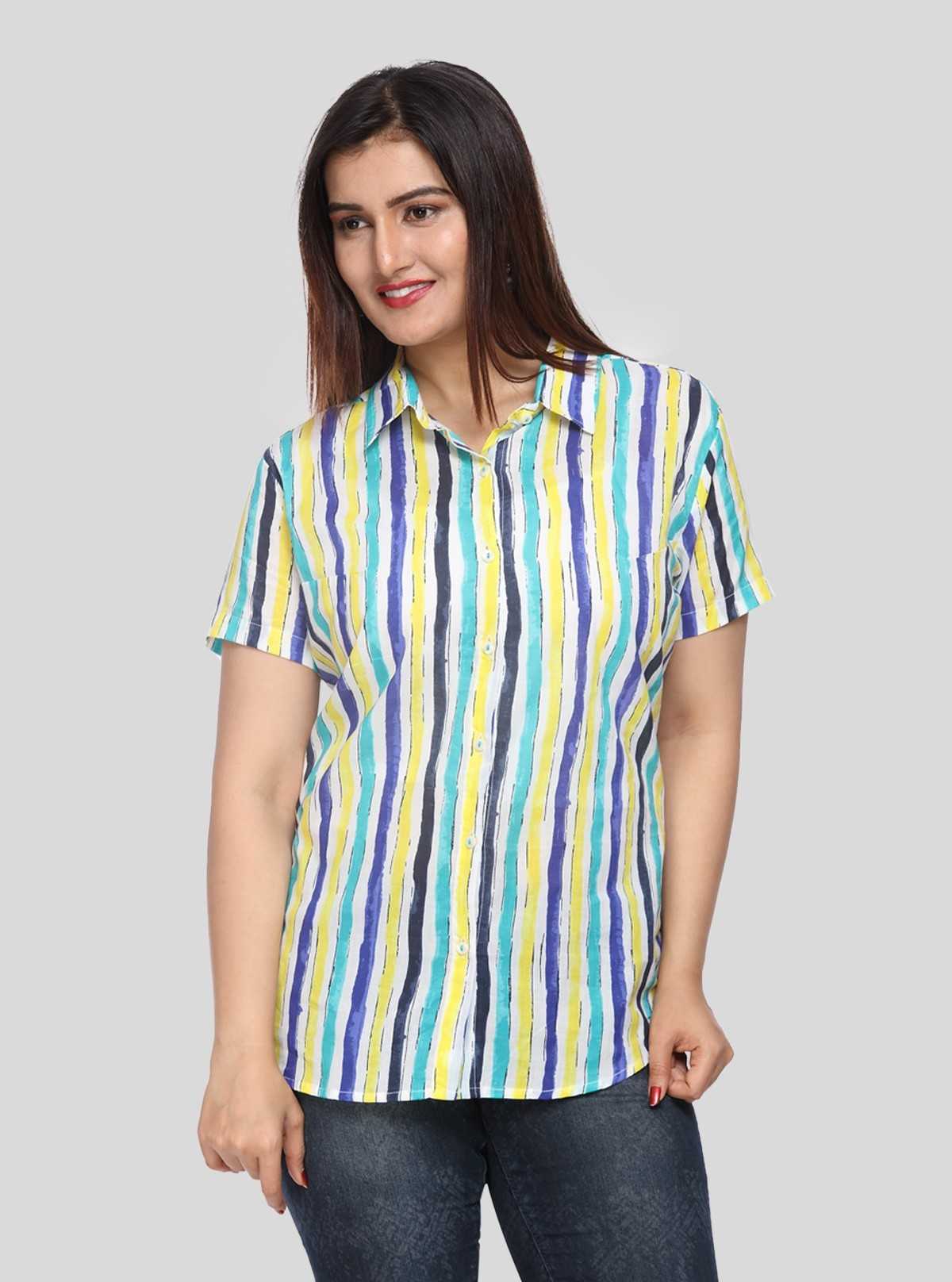 Women's Yellow Vertical Stripe Short Sleeve Shirt – Boer and Fitch