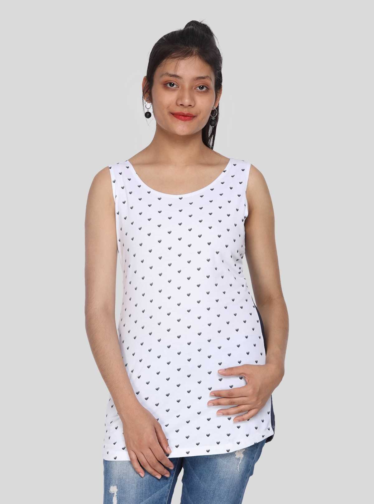Women’s White Heart Printed Sleeveless Top – Boer and Fitch