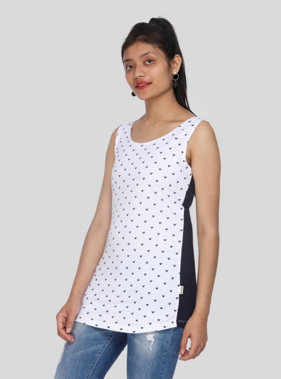 Sleeveless White Printed Top
