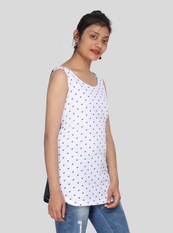 Sleeveless White Printed Top