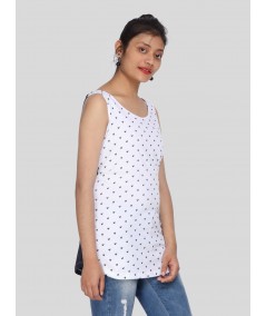 Sleeveless White Printed Top