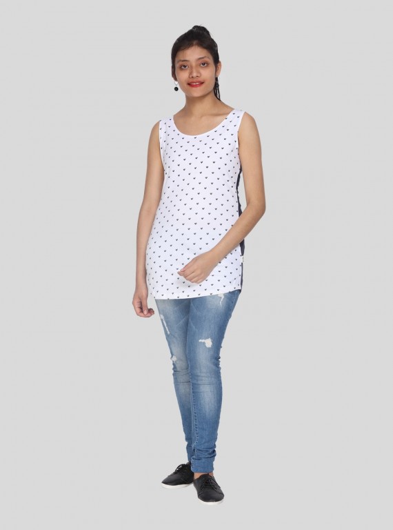 Sleeveless White Printed Top