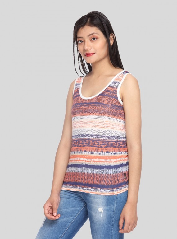 Ecru Printed Sleeveless Top