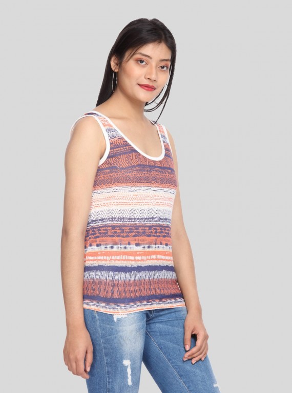 Ecru Printed Sleeveless Top