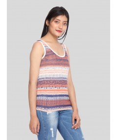 Ecru Printed Sleeveless Top